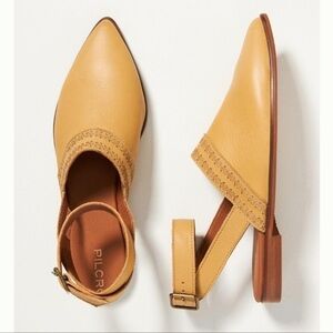 Anthropologie Pilcro Leather Pointy Toe Ankle Strap  Flat Sandals